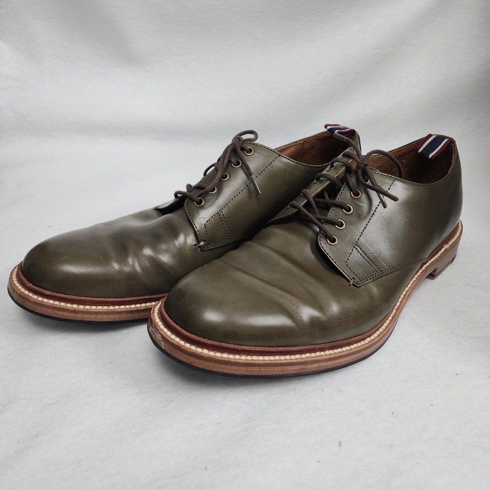 J.Crew Oar Stripe Italian J8989 Mens 10.5 Derby Olive Green Leather Dress Shoes